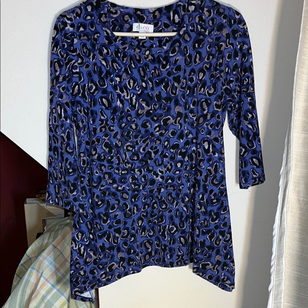Denim&Co Blue and Black 3/4 Sleeve Blouse